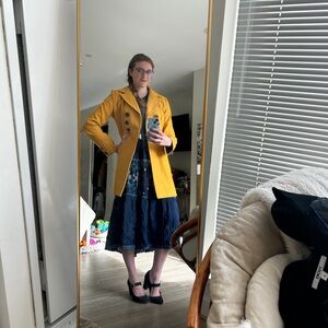 Tulle Mustard Yellow Double-Breasted Peacoat